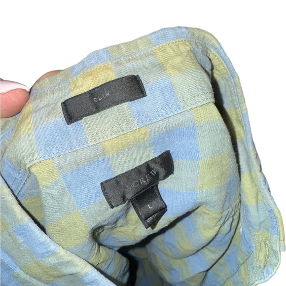 J. Crew Blue and Green Casual Button Down Shirt Slim Fit - Picture 5 of 7